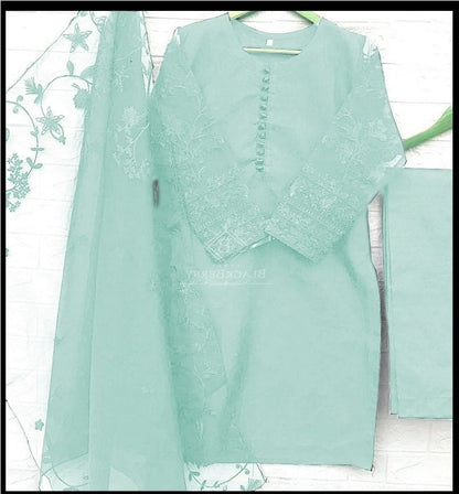 Embroidered Organza Kurti & Dupatta 3Pcs