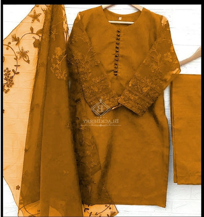 Embroidered Organza Kurti & Dupatta 3Pcs