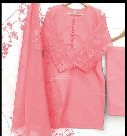 Embroidered Organza Kurti & Dupatta 3Pcs DL Collections 